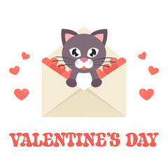 cartoon cute lovely cat in an envelope with text