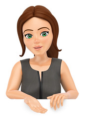 3D Business woman pointing down. Blank