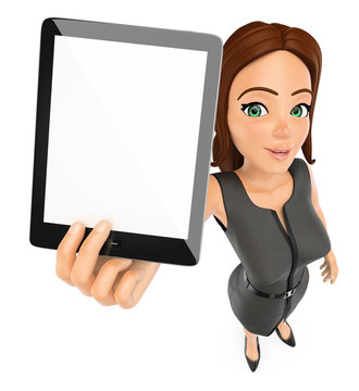 3D Business woman with a blank tablet