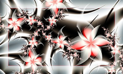 3D fractal flower in white,red and dark colors.