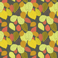 Vector illustration of colorful leaves on dark background
