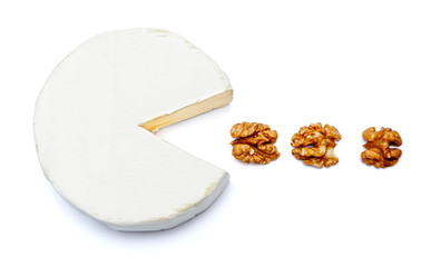 Round brie or camambert cheese on a white background