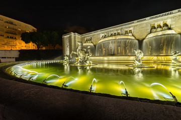 Fonte Luminosa at night in Alameda Park, Lisbon, Portugal