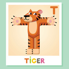 T is for Tiger. Letter T. Tiger, cute illustration. Animal alphabet.
