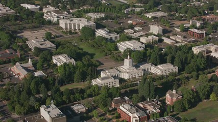 Salem, Oregon circa-2017, Aerial view of Oregon State Capitol Building, Salem, Oregon.  Shot with Cineflex and RED Epic-W Helium. 