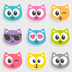 Set of colorful cats with different emotions