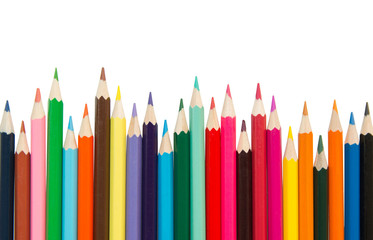 Color pencils,multicolored pencils isolated on white background with Clipping path.Beautiful color pencils copy space