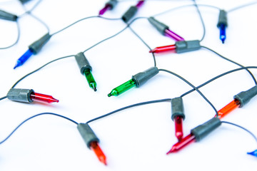 christmas lights,multicolored lamp garland isolated on white background