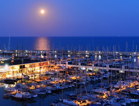 Yachts at night in Spain