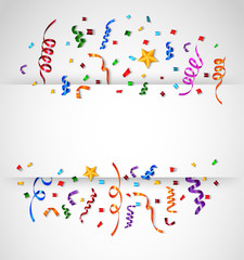 Colorful Confetti on White Background With Blank Sign