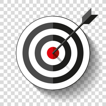 Target icon in flat style on transparent background. Arrow in the center. Vector design element