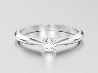 3D illustration white gold or silver traditional solitaire engagement diamond ring