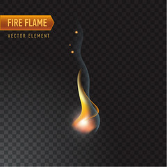 Realistic burning fire flame, vector effect with transparency.