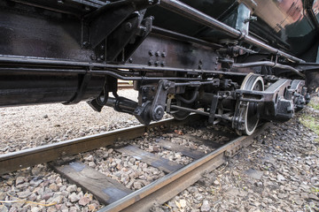 Fototapeta na wymiar closeup on the chassis of the old train