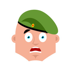 Russian soldier scared OMG emoj. Airborne troops Oh my God emotions. Paratrooper Military in Russia Frightened. Illustration for 23 February. Defender of Fatherland Day.  