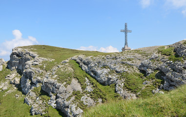 Fototapeta premium Caraiman heroes cross monument in Bucegi mountains Romania 