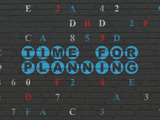 Time concept: Painted blue text Time for Planning on Black Brick wall background with Hexadecimal Code