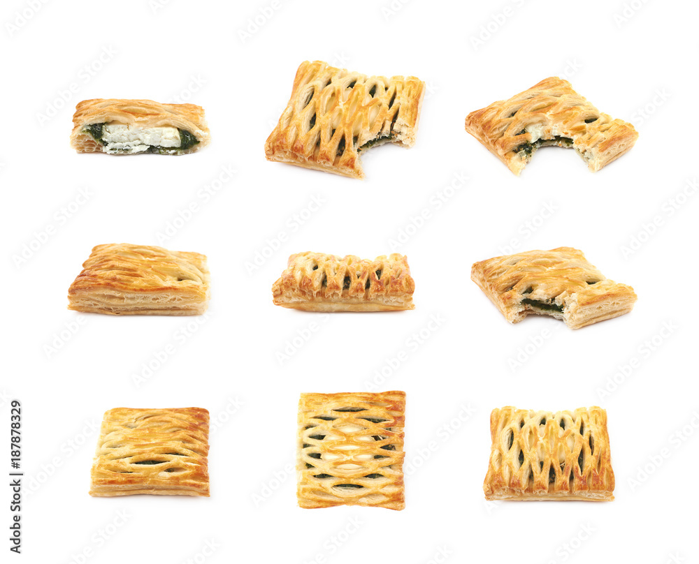 Poster spinach and cheese bun pastry isolated