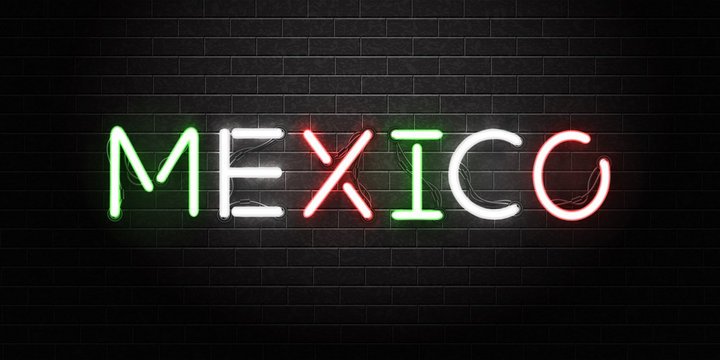 Vector realistic isolated neon sign of Mexico lettering for decoration and covering on the wall background. Concept of latin culture.