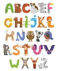 Acrylglas Duschewand mit Foto Alphabet Zoo-Alphabet. Tieralphabet. Buchstaben von A bis Z. Cartoon niedliche Tiere isoliert auf weißem Hintergrund