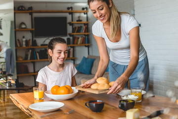 Mother and daughter morning routine