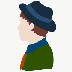 Young man in a hat, shirt and tie, profile