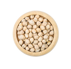 The uncooked chickpeas on white background.