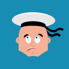 Sailor confused emoji oops. Russian soldier seafarer perplexed emotions. Seaman Military in Russia surprise. Illustration for 23 February. Defender of Fatherland Day. Army holiday