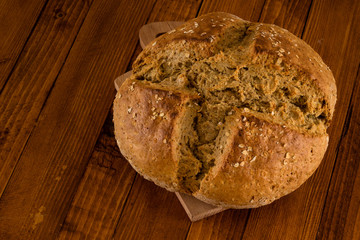 Traditional Irish Soda Bread Made For St. Patrick's Day Served On Wooden Table