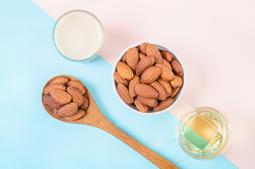 Almonds seed with milk and oil almond.