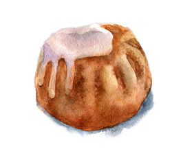 Delicious muffin with Fudge. Watercolor illustration isolated.