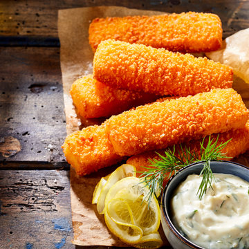 Crispy Fried Fish Fingers With Lemon And Sauce