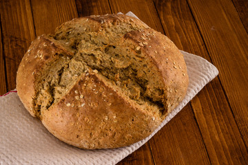 Traditional Irish Soda Bread Made For St. Patrick's Day Served On Wooden Table