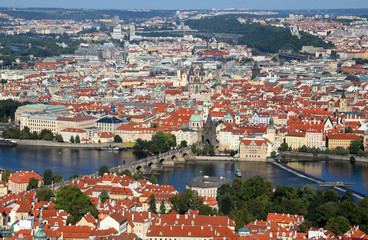 Naklejka na ściany i meble Prague City in Czech Republic with charles bridge and Vltava river