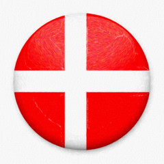 Fototapeta premium Watercolor Flag of Denmark in the form of a round button with a light glare and a shadow. The symbol of Independence Day, a souvenir, a button for switching the language on the site, an icon.