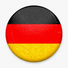 Watercolor Flag of Germany in the form of a round button with a light glare and a shadow. The symbol of Independence Day, a souvenir, a button for switching the language on the site, an icon.
