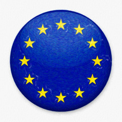 Watercolor Flag of European Union in the form of a round button with a light glare and a shadow. The symbol of Independence Day, a souvenir, a button for switching the language on the site, an icon.