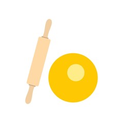 Dough and rolling pin icon, flat style