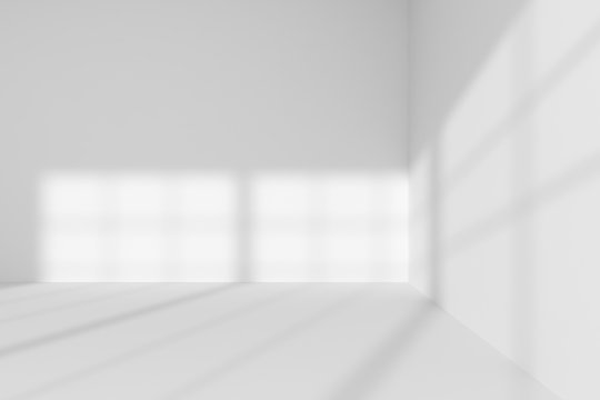 Empty white room corner with light from windows interior