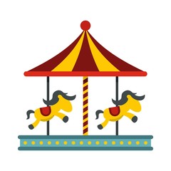Children carousel with colorful horses icon