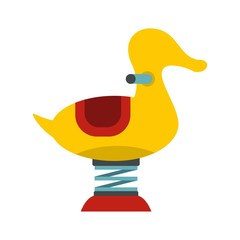 Yellow duck spring see saw icon, flat style