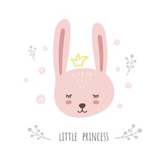 Little princess. Cute Bunny, sweet animal vector. Illustration for greeting cards or children's design.