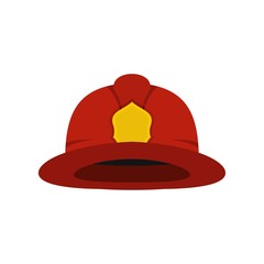 Red fireman helmet icon, flat style