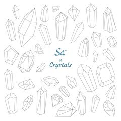 Set of crystals and minerals on a white background. Vector illustration.