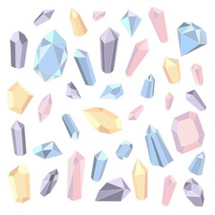 Set of crystals, gem and minerals on a white background. Vector illustration.