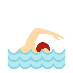 Swimmer crawling in pool icon, flat style