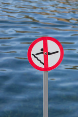 No diving sign on the water background