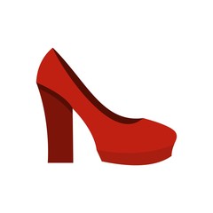 Red high heel shoes icon, flat style