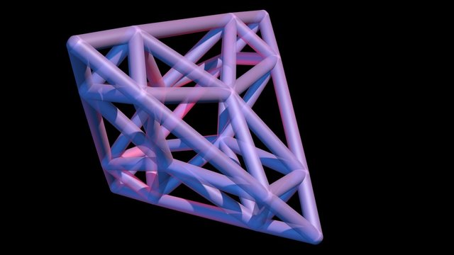 d geometry, tetrahedra extruded sides. Glowing rose pink interior. 3d rendering