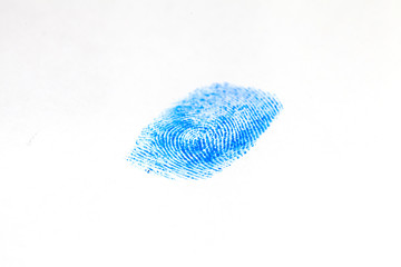 hand in blue glove and blue fingerprint
